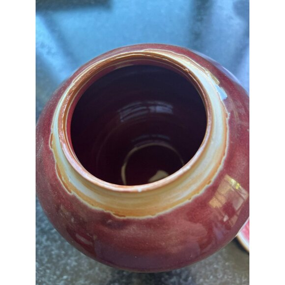 Vintage Ginger Pot With Lid Ceramic Handmade Pottery Hand Glazed Reddish Signed - Picture 5 of 10